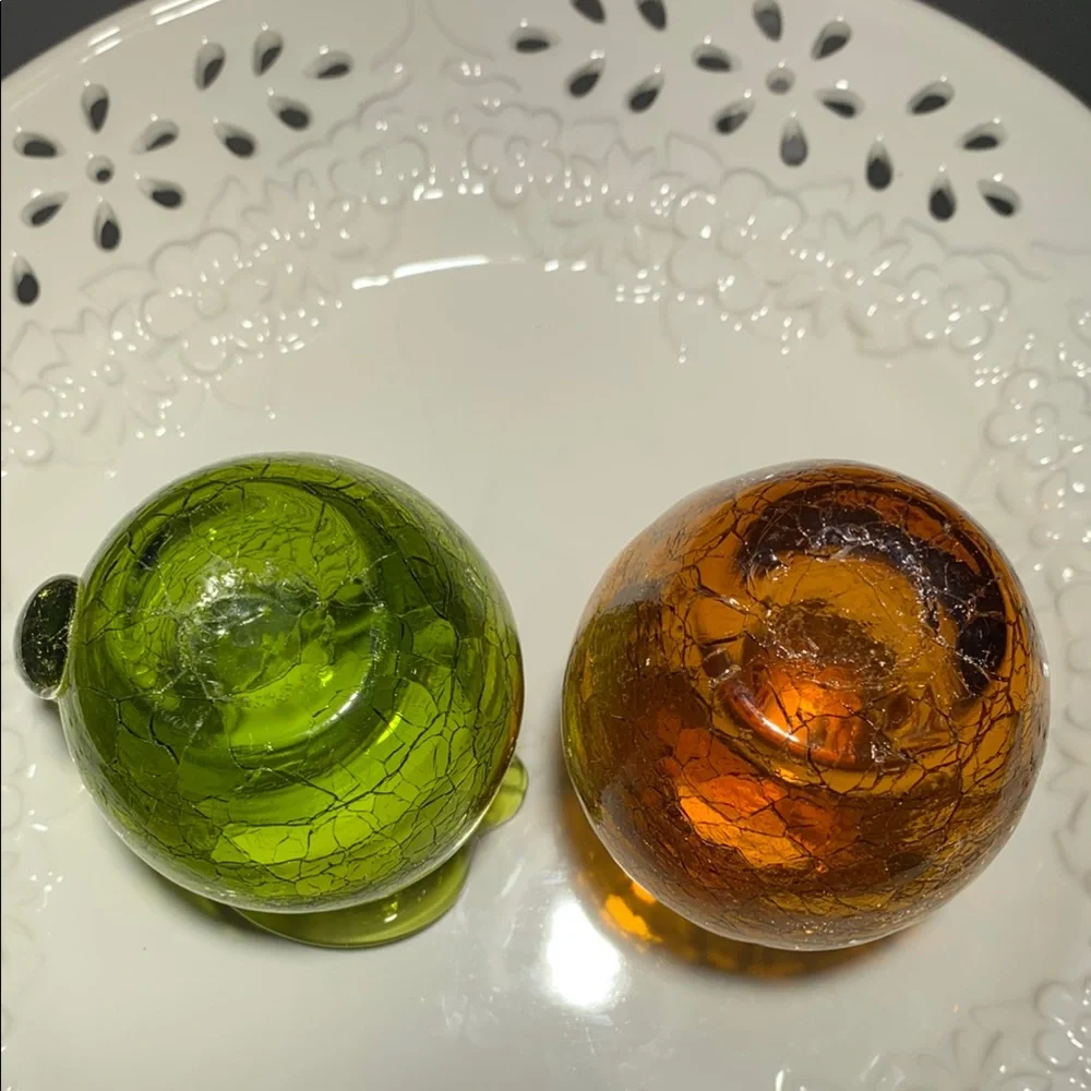 Crackle Glass Olive and Orange MINI Accent Decor VINTAGE - Picture 6 of 8
